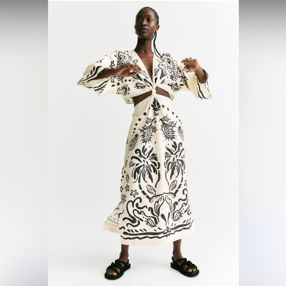 H&M Cream and black pattern Dress